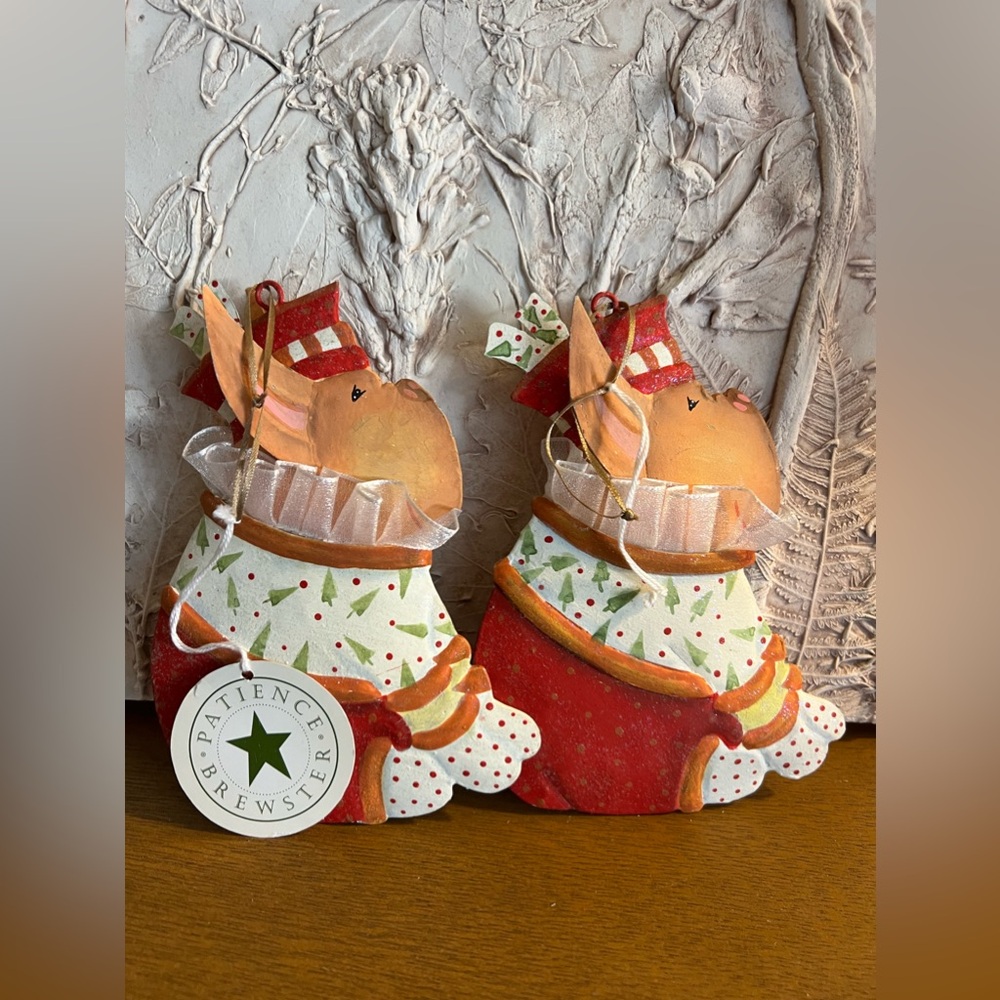 NWT Set 2 PATIENCE BREWSTER MACKENZIE-CHILDS FRENCH BULLDOG CHRISTMAS ORNAMENTS